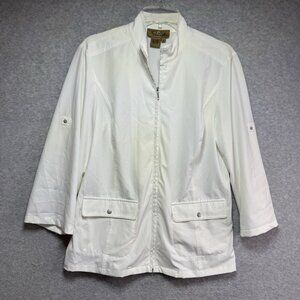 Peck & Peck Weekend Women’s Medium Jacket White Roll Sleeves Snap Resort